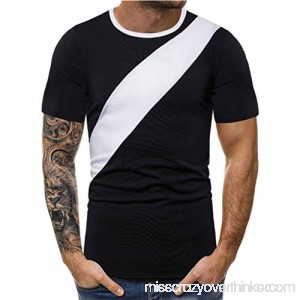 Black T Shirt Men Donci Diagonal Stripes Two Color Stitching Fashion Casual Tees Polyester Bottoming Short Tops Black B07PV9MNDC